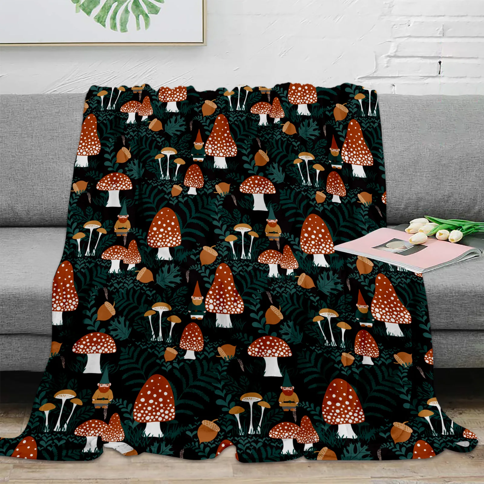 

Mushroom Forest Throw Blanket For Sofa Bed Bedroom Bedspread Soft Microfiber Flannel Throw Blanket For Kids Gifts