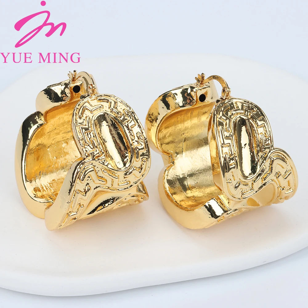 

African Hoop Earrings for Women Gold Plated Irregular Big Earrings Ladies Daily Wear Party Holiday Wedding Jewelry