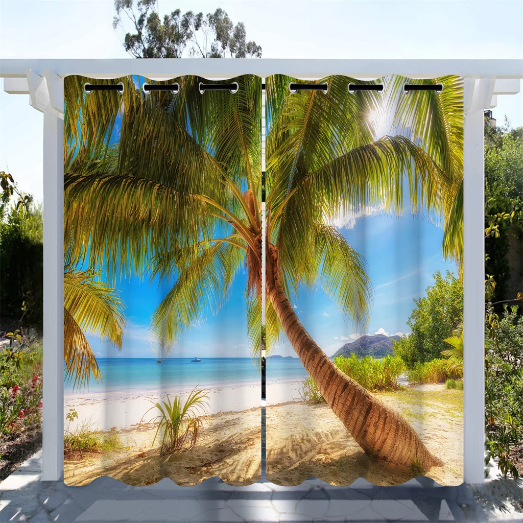 

Sun Beach realistic pattern environmental print curtain Outdoor curtain home landscaping 90g polyester fiber material two panels