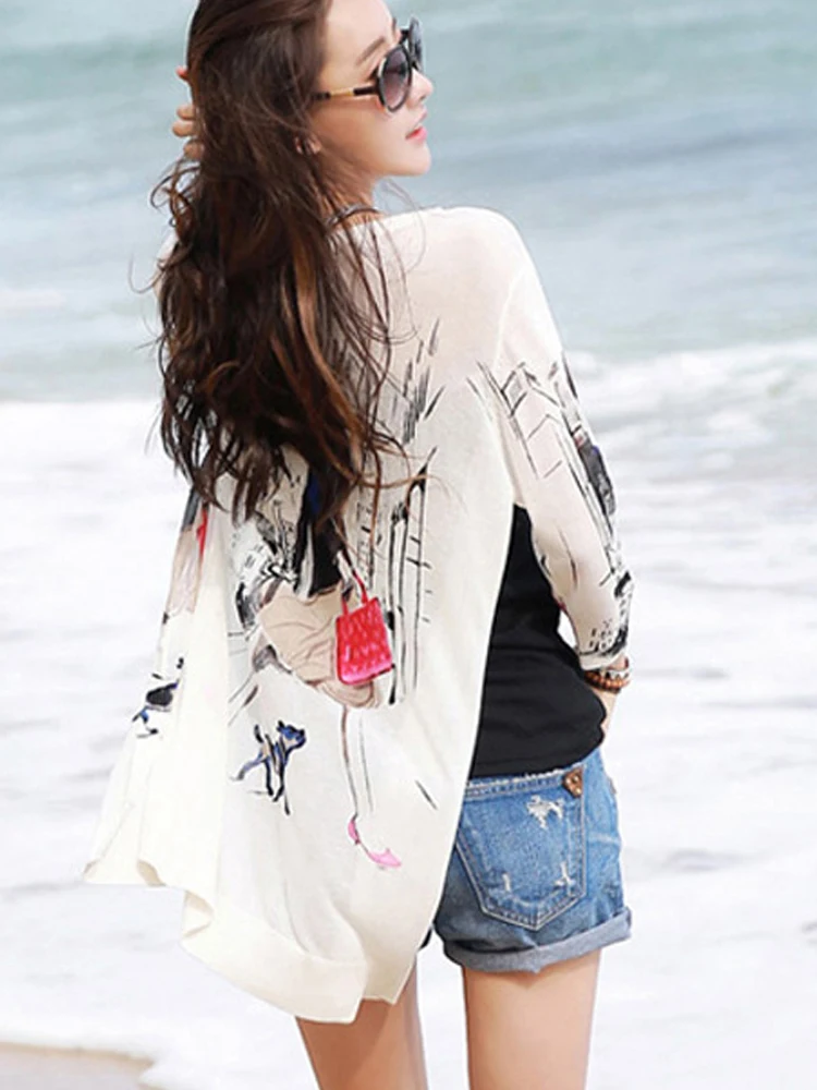 

Spring Outer Wear Thin Knitted Cardigan Women Long Sweater Thin Sunscreen Shirt Coat Korean Fashion V Neck Ice Silk Summer 2022