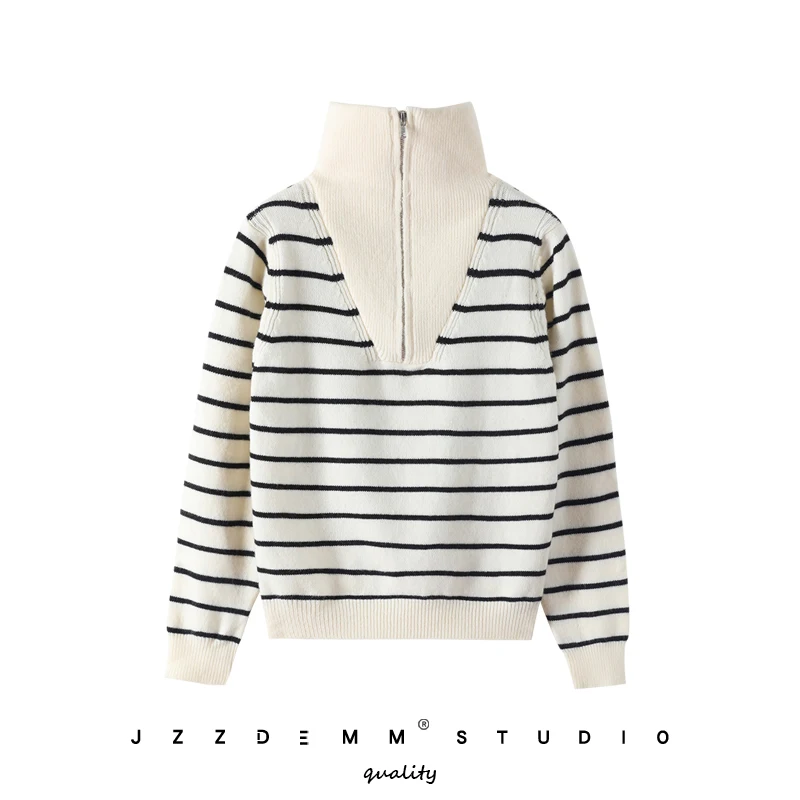

Simple polo shirt zipper half turtleneck sweater women's autumn and winter knitted pullover bottoming shirt outer top