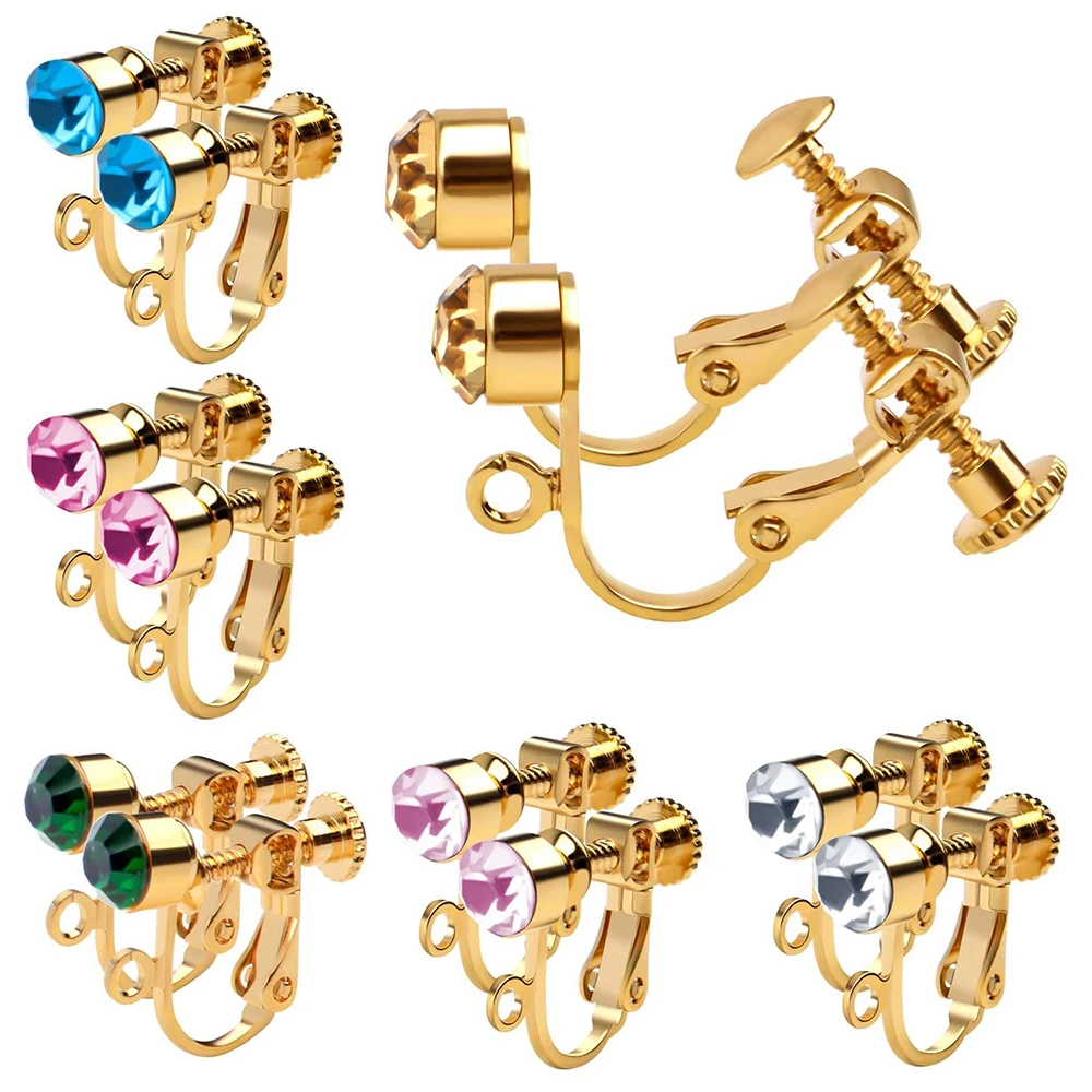 

12pcs Crystal Clip-on Earring Converters Earring Clips Components Findings with Adjustable Screw for Non-Pierced Ears- 6 Colors