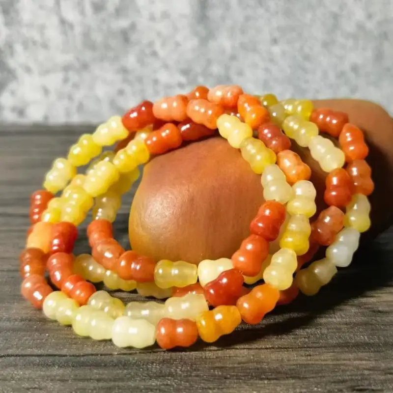 

Natural Colorful Jade 108 Bead Mala Bracelet Men Women Healing Bangle Hand Carved Gourd Beads Elastic Beaded Amulet Bracelets