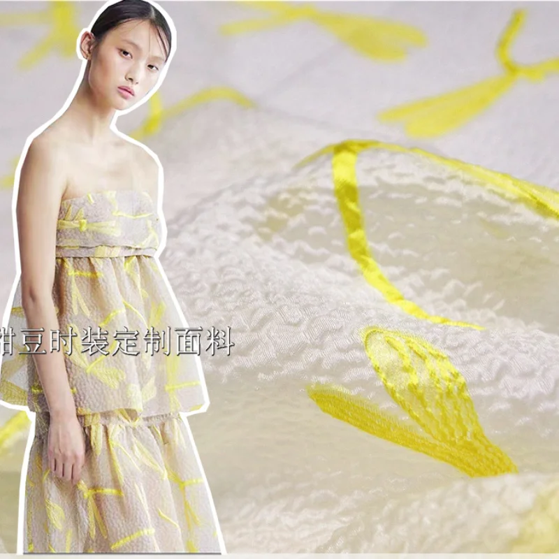 

Yarn-dyed Jacquard Organza Fabric Brand Spring Summer Embossed Small Dragonfly Fashion Fabric Cloth for Dress Per Meter Sewing