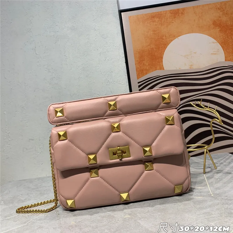 2022 fashion rivets platinum bag chain ringer shoulder cross bag leather handbag small square
