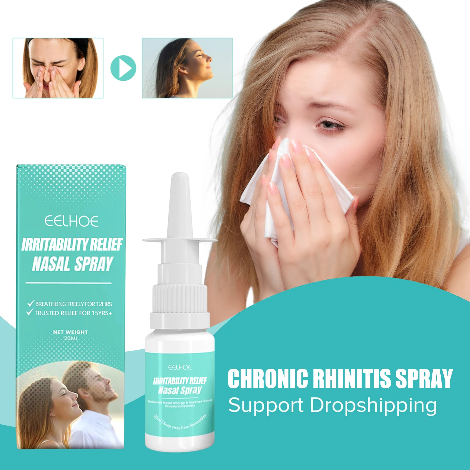 

Rhinitis Treatment Spray Clear Nasal Congestion Anti Snoring Chronic Sinusitis Promotes Breathing Smoking Detox Nasal Spra 20ml