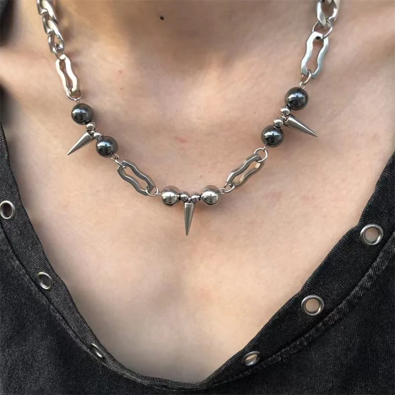 

Ожерелье с заклепками в стиле панк-гот Хип-хоп Высококачественная титановая стальная нержавеющая цепочка на ключицу Эстетические украшени...