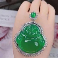 hot selling natural hand carv 925 silver inlaid high ice jade buddha necklace pendant fashion accessories men women luck gifts