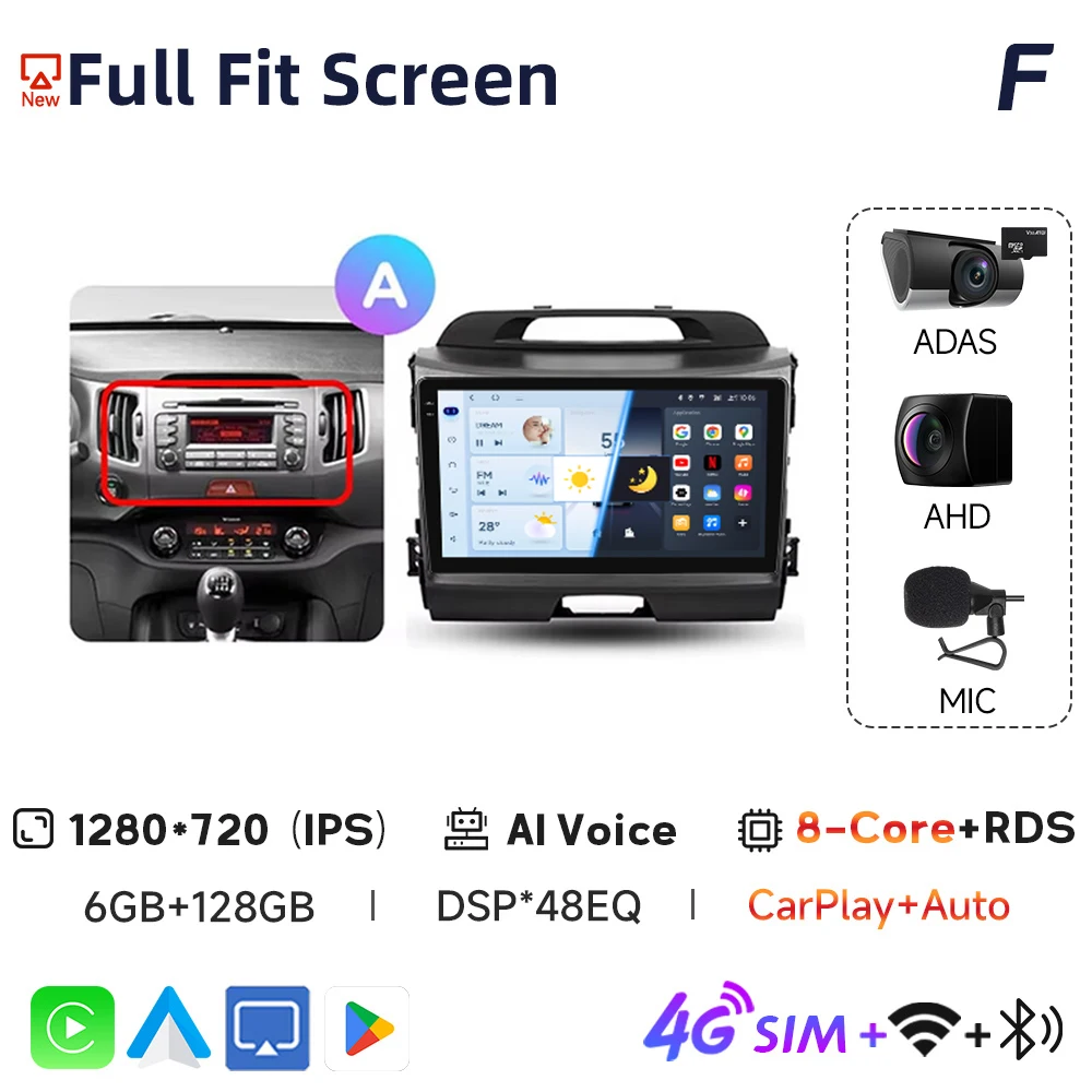 

JIUYIN Android 13 Carplay Auto для KIA Sportage 2010 2011 2012-2016 Автомобильный радиоприемник GPS-навигация 2 Din головное устройство видеоплеер