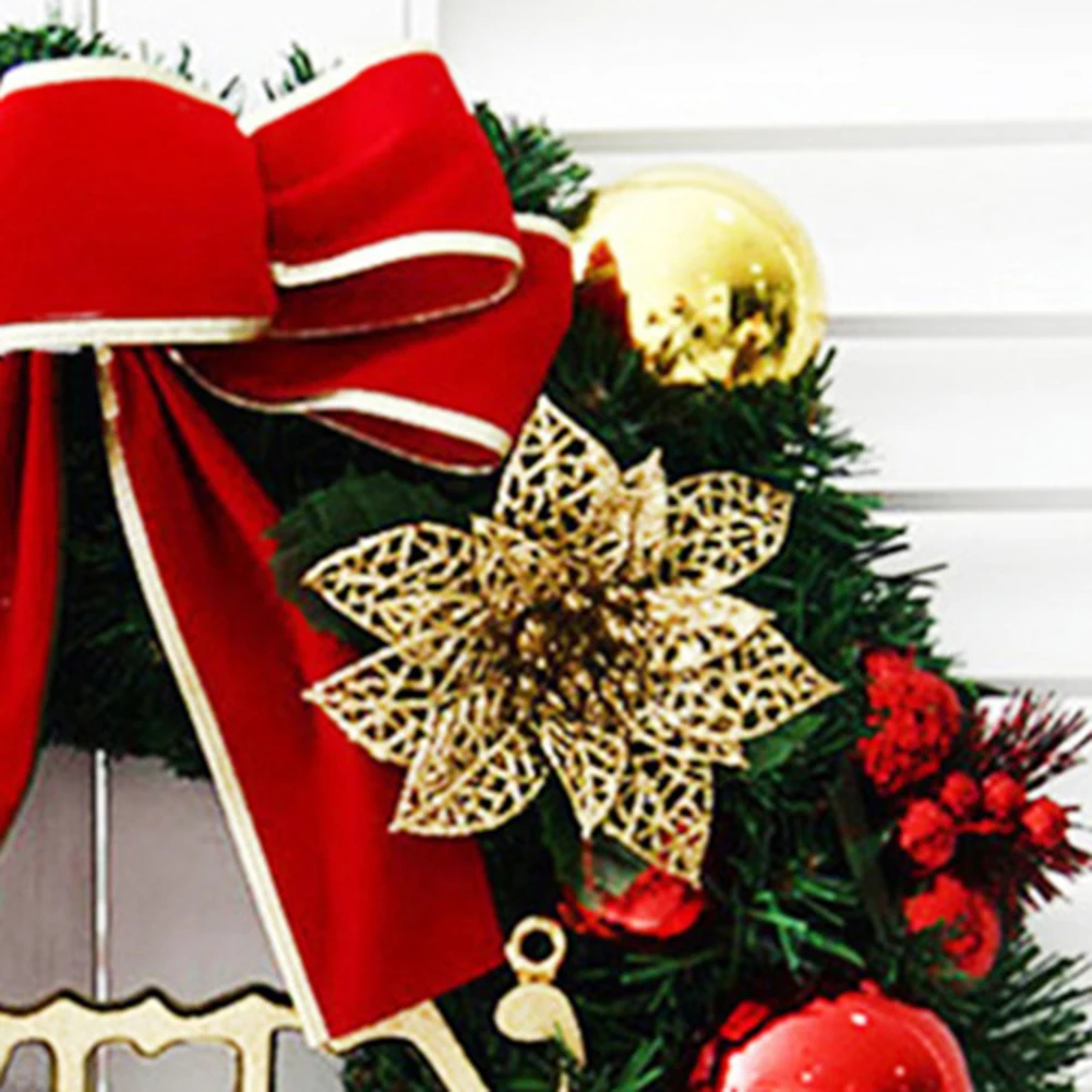 

30CM Christmas Wreath Bows Garlands Hanging Ornaments Decor Door Holiday Party Creative Garland With Red Cherry Navidad
