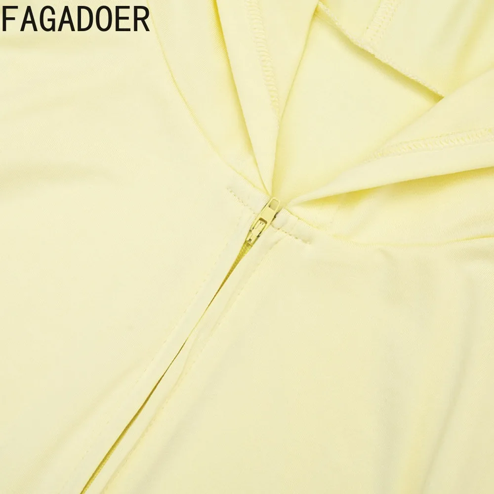 FAGADOER Повседневный спортивный комплект из 3 предметов: модный однотонный укороченный топ с капюшоном на молнии, брюки-капри и повязка на голову, подходящие к спортивному костюму. (art.: 3920dcffcf920) - 3920dcffcf920