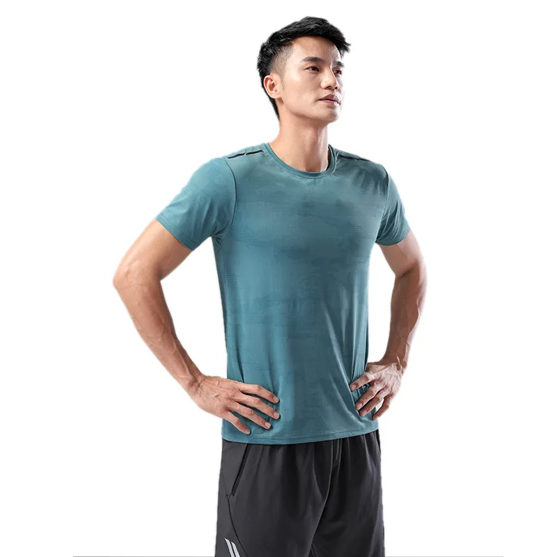 

2022 outdoor sports men's short sleeve loose casual camouflage sweat wicking fitness training elastic quick drying clothes