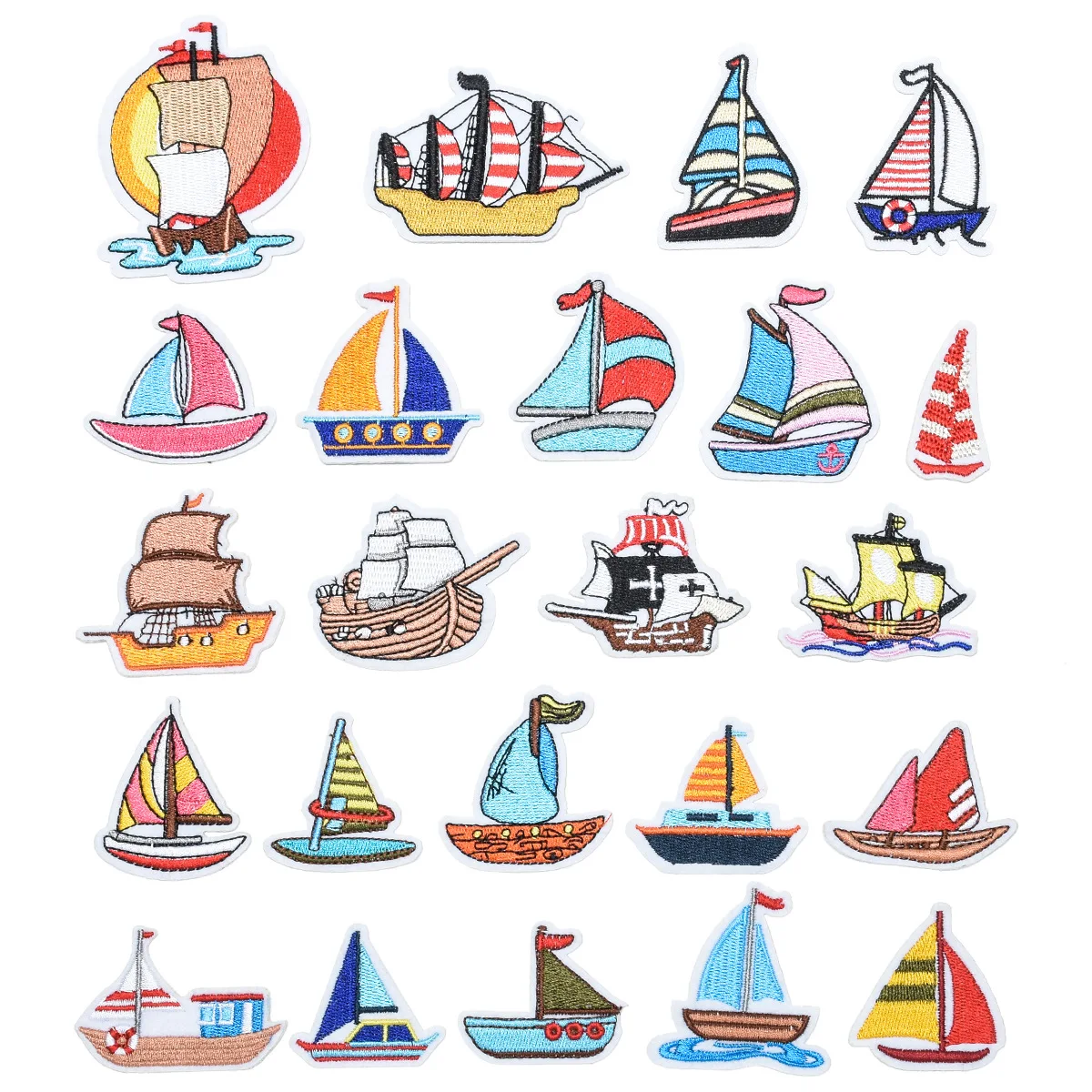 

23Pcs Cartoon sailboat navigator applique embroidery sticker ironing patch DIY Bag sew Children clothes Badges wholesale