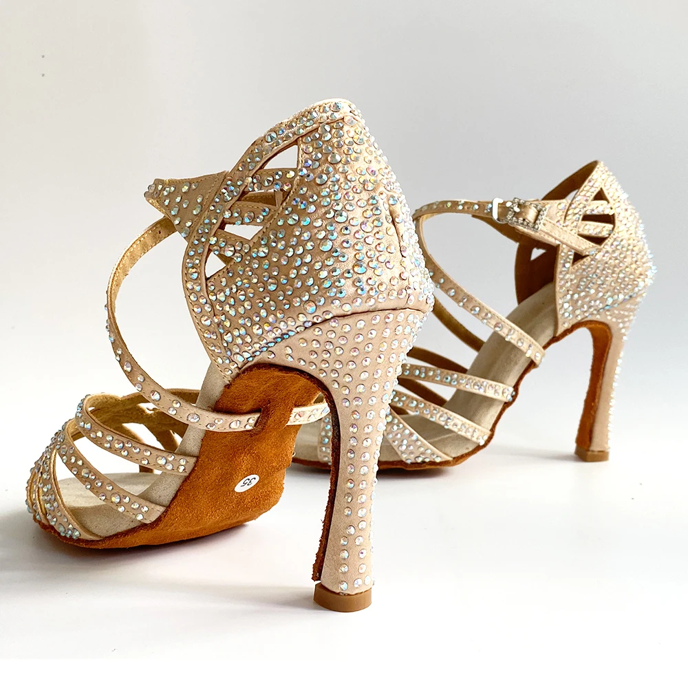 Rhinestone High Heels Latin Dance Shoes For Woman Lace Up Ballroom Latin Dance Shoes For Girls High Heel Salsa Dancing Shoes