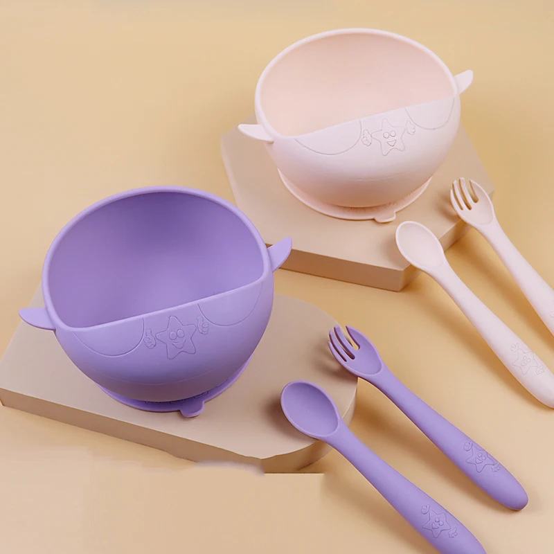 

3PCS/Set Silicone Baby Feeding Bowl Tableware for Kids Suction Bowl With Spoon Fork Children Dishes Kitchenware Baby Stuff