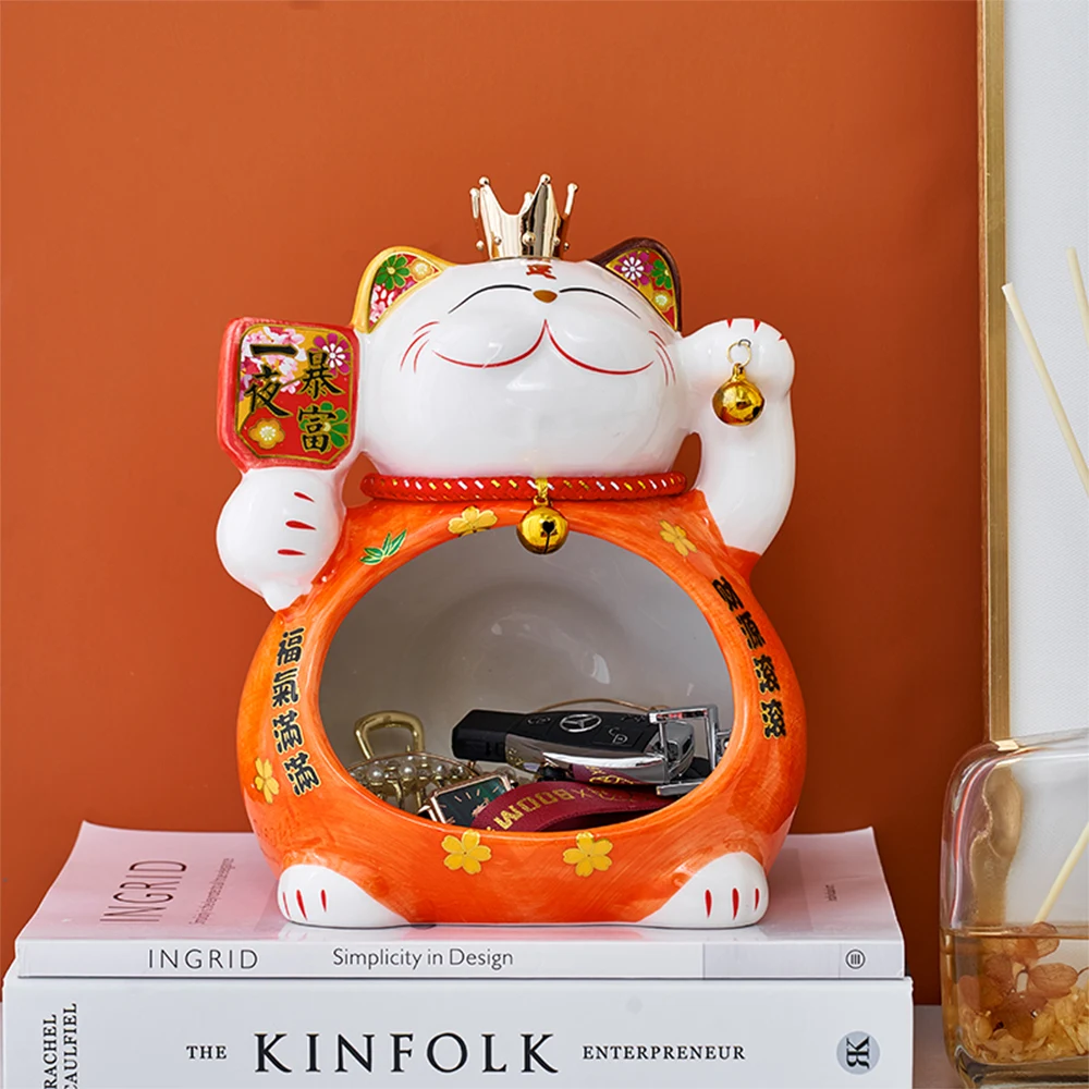 

2022 New Year's decor Japanese-style lucky cat decoration living room desktop storage home decoration Chinese-style ceramic cat