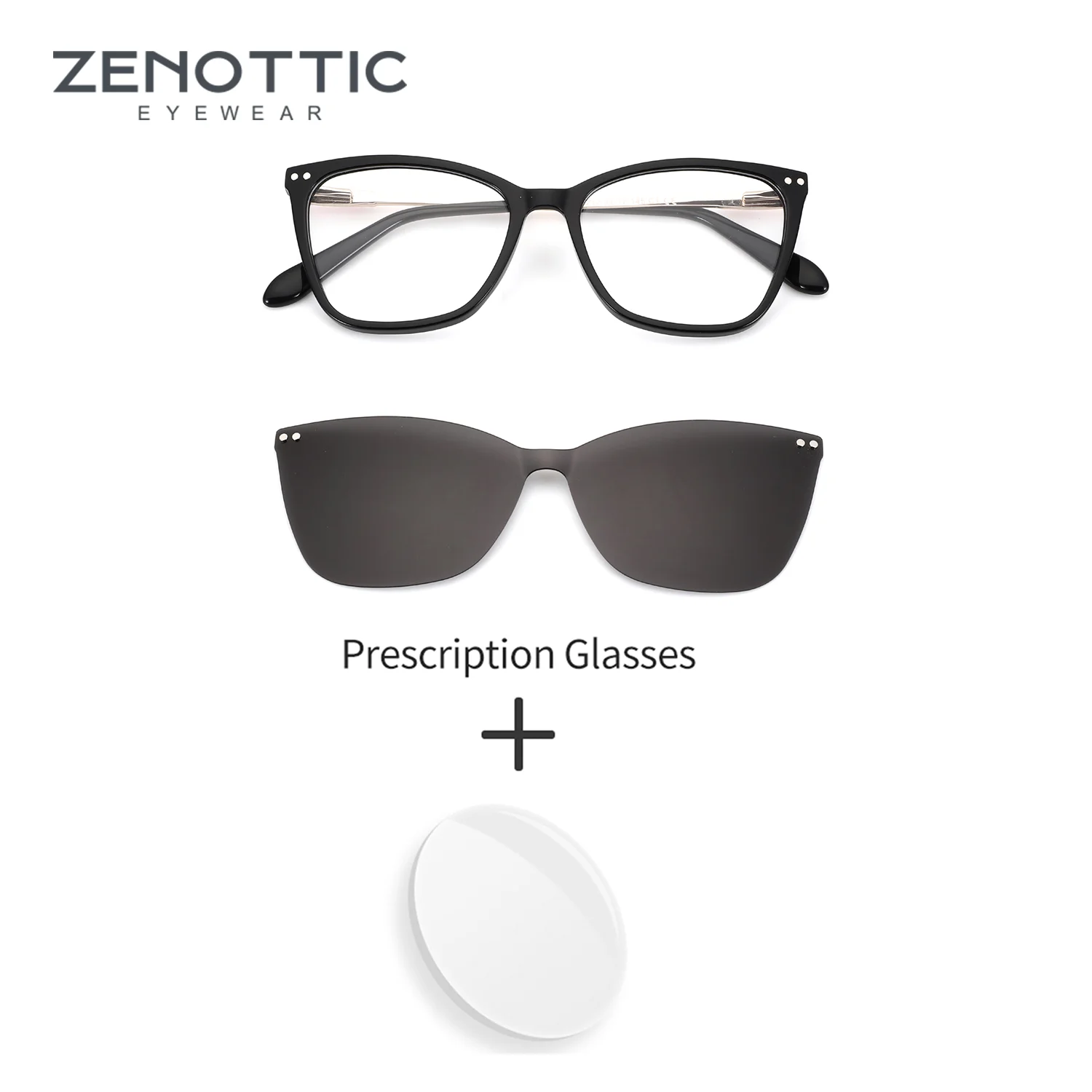 Фото ZENOTTIC (размер S) Женские очки с клипсами для коррекции зрения, ацетатная оправа в форме бабочки, магнитные прогрессивные женские солнцезащитные очки №1