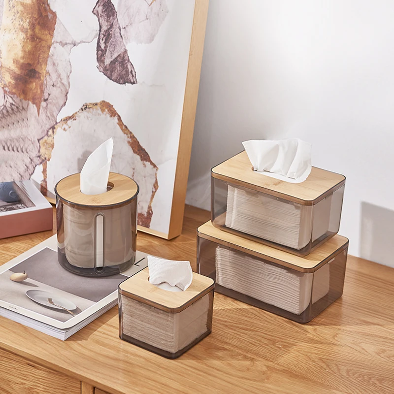 

Transparent Bamboo Wood Cover Tissue Box Extractable Napkin Box Kitchen Living Room Home Decor Storage Box Holder Household 2022
