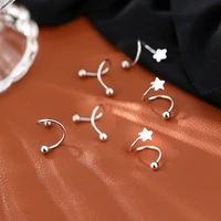 silver color pentagram star ear bone ear buckle rotating wave mini stud earrings for women personality jewelry