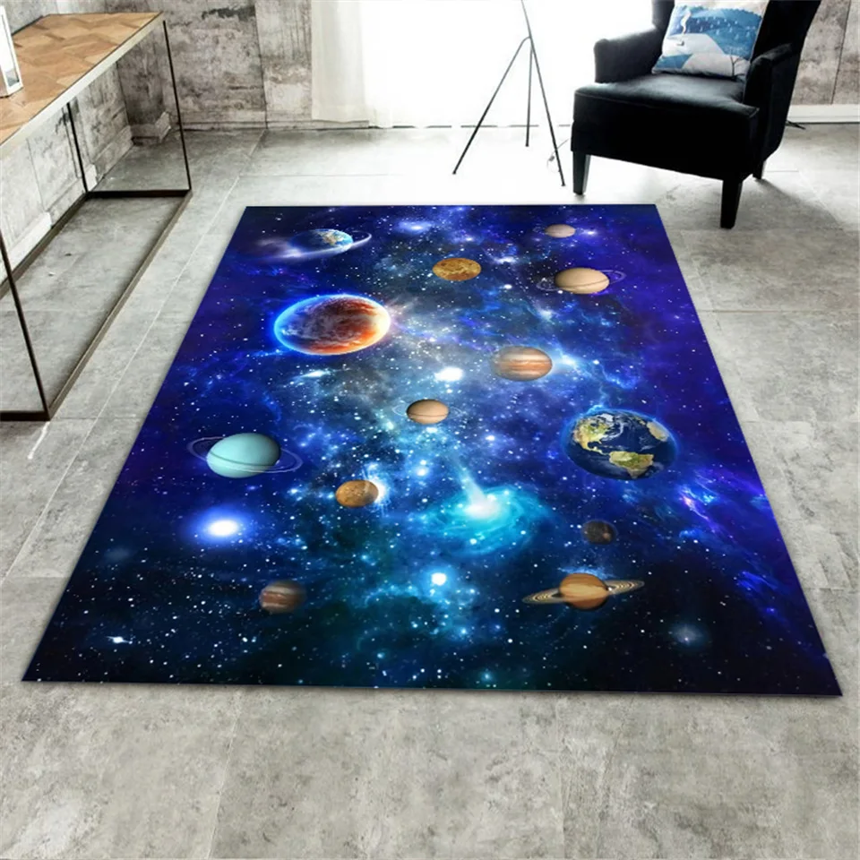 

Universe Star Sky 3D Carpet Coffee Table Rug Living Room Space Planet Carpet For Children Room Bedroom Bedside Mat Washable
