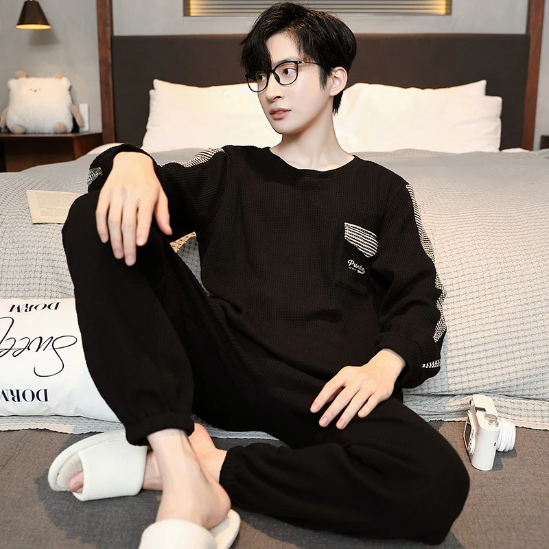 

QUHENG 2022 Autumn Men's Cotton Pajamas Long Sleepwear Sets Winter Casual Lounge Pajama Suits Chic Home Clothing Homewear