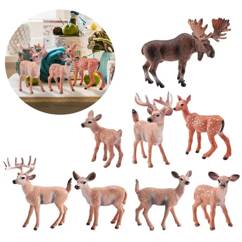 

Deer Figurine Toys 8 Pcs Realistic Mini Deer Fawn Figurines Toy Forest Animals Figures Deer Figurines Cake Toppers Educational