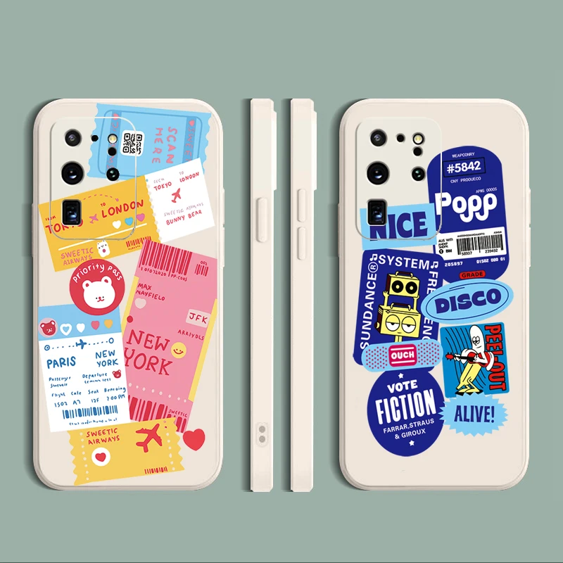 

For Samsung Galaxy S21 Ultra S20 FE S10 Plus Note 10 Phone Case Air Ticket Straight Edge Soft Silicone Protective Cover Shell