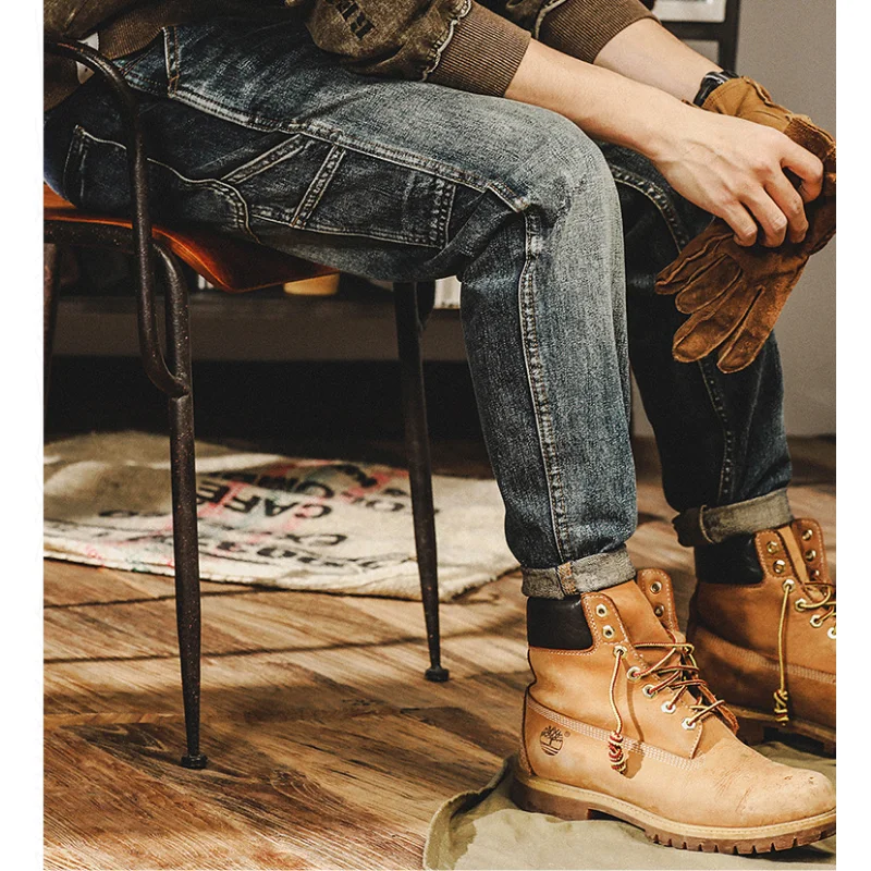 Spring Autumn American Heavy Weight Vintage Work Pants Male Loose Straight Tube Man Y2k Jeans Fashion Holes Casual Trousers Men