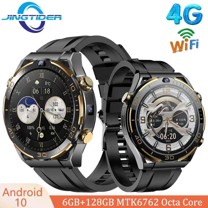 Фото Умные часы JT7 4G LTE на Android 10 для мужчин, процессор MTK6762 Octa Core, круглый HD AMOLED-дисплей 1.508 дюйма, 6 ГБ ОЗУ, 128 ГБ ПЗУ, две камеры, Wi-Fi 5G №1