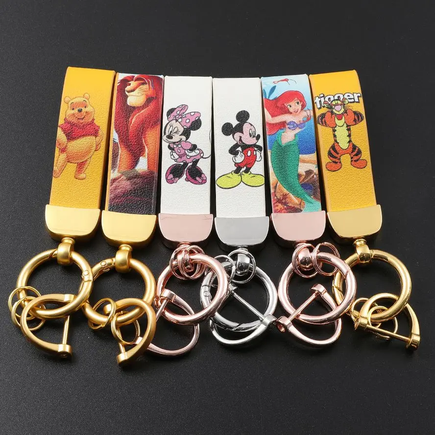 

Wholesale Mickey Minnie Mouse Keychains Fashion PU Leather Rope Key Chains Disney Winnie The Pooh Car Key Holder Keyring Jewelry