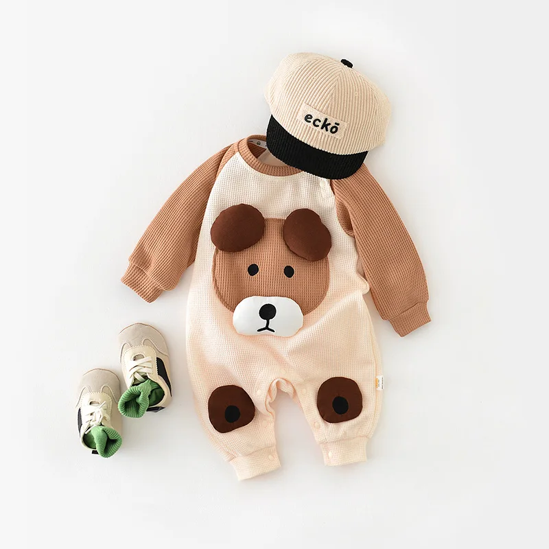 

MILANCEL 2023 Autumn Baby Rompers Waffle Girls Jumpsuits Patchwork Boys Outfit