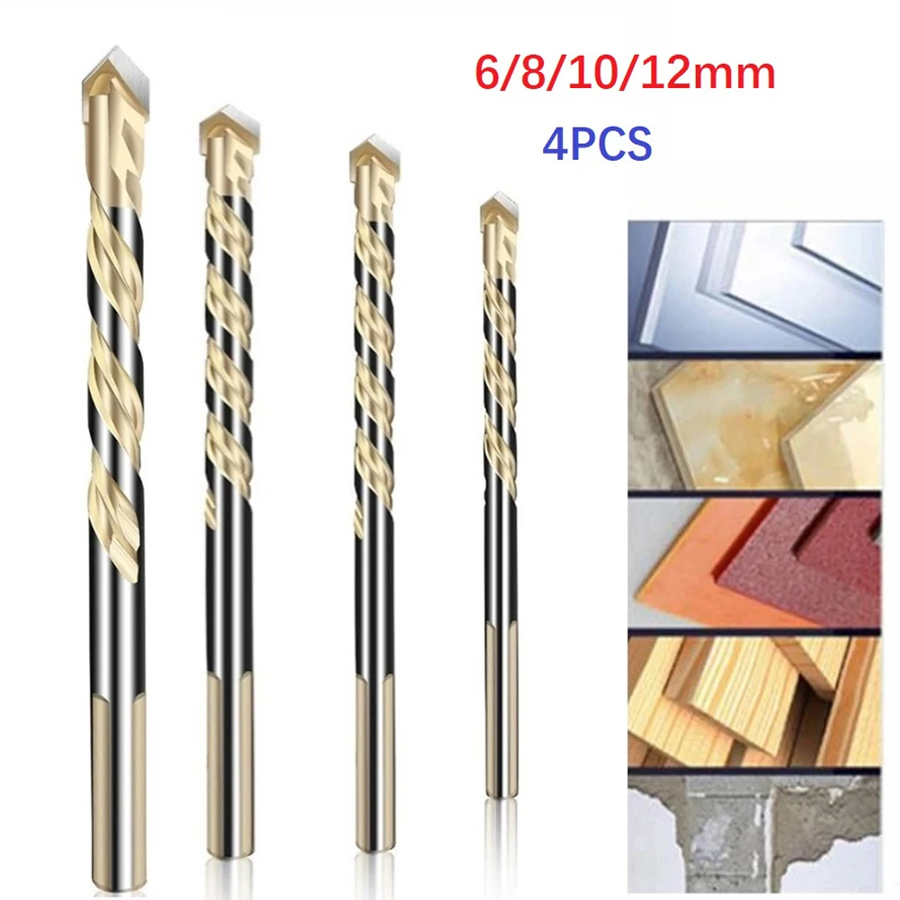 4Pcs Carbide Tipped Tile Drill Bits 6/8/10/12mm Multifunctional Triangle  Drill Bit For Ceramic Tile Wood Metal Concrete