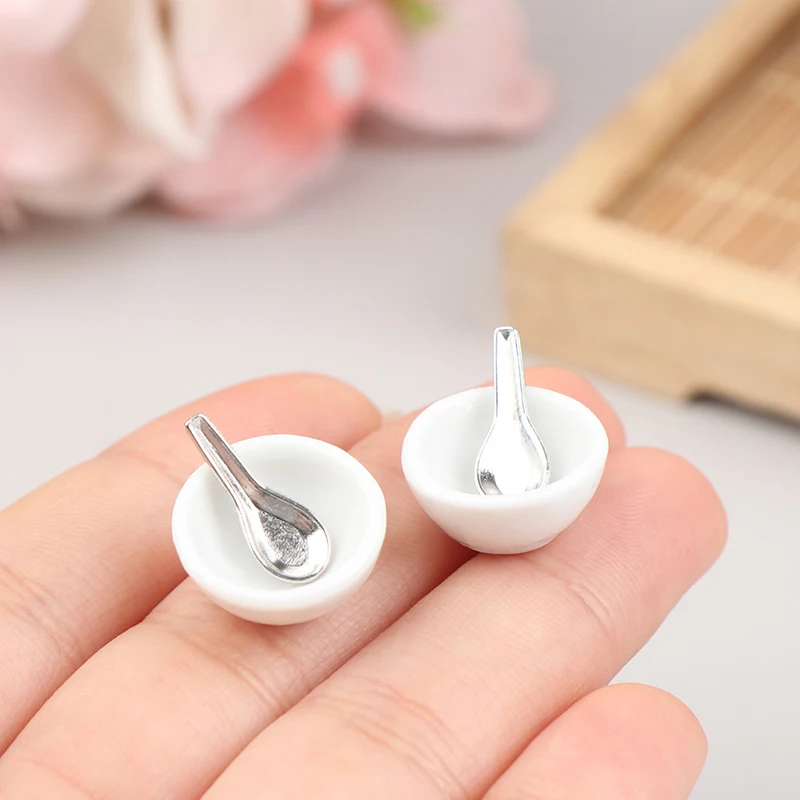 

1set Dollhouse Miniature Accessories Mini Bowl Soup Spoon Model Toys Simulation Kitchen For Doll House Decoration
