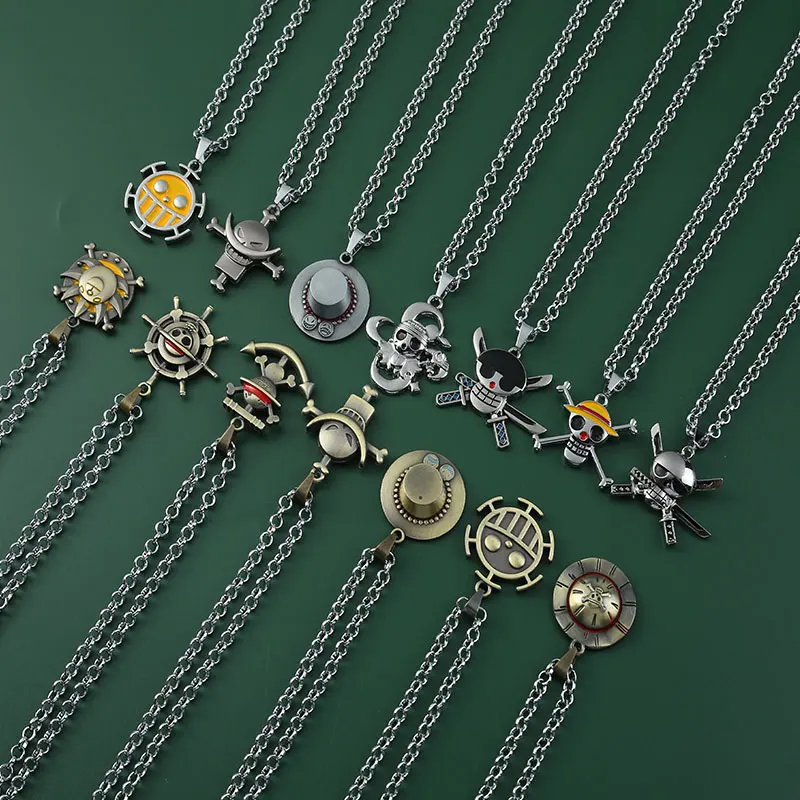 

20 Pcs Anime One Piece Necklace Luffy Ace Pirate Skull Hat Metal Pendant Leather Chain Choker Man Necklaces Charm Gift Jewelry