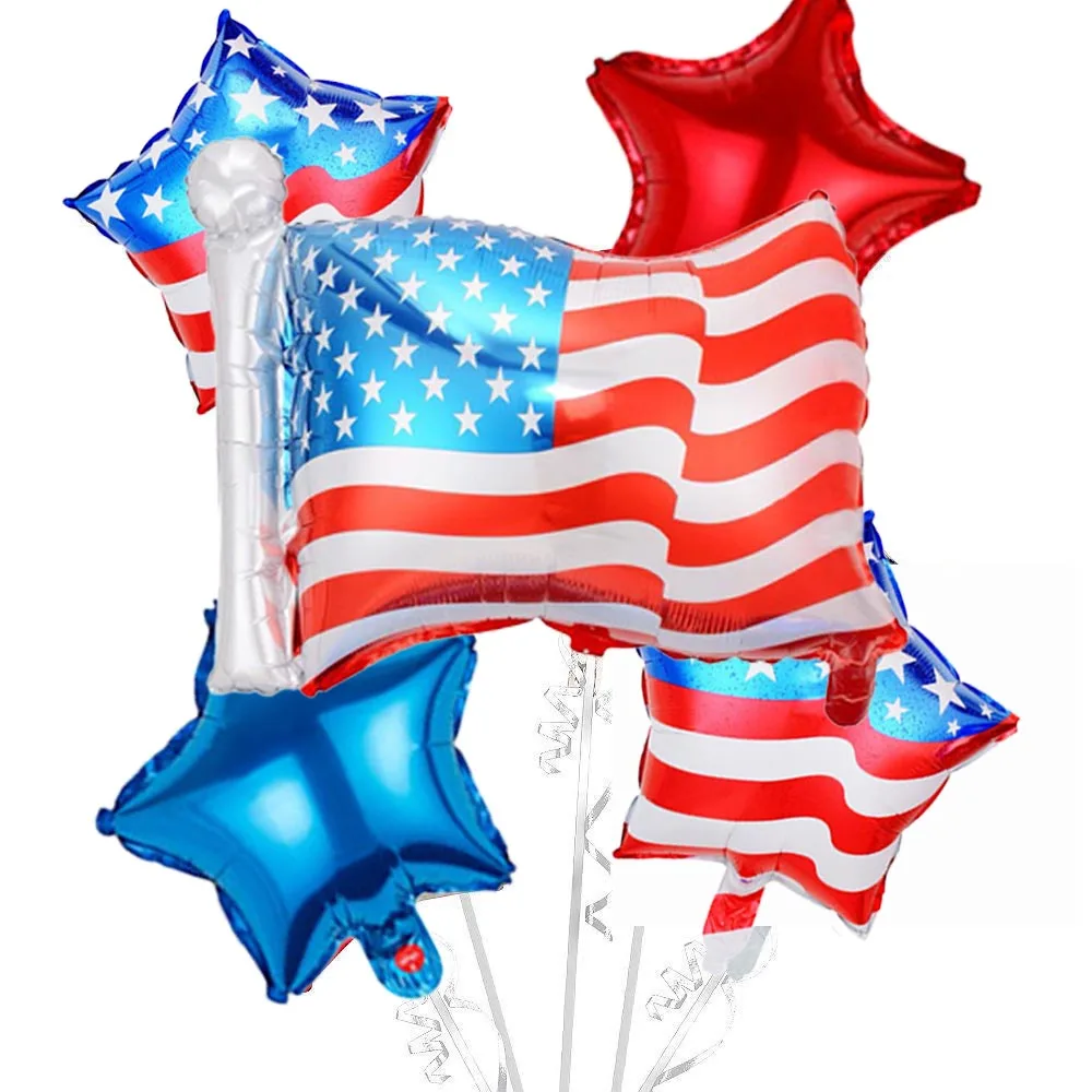 

Набор воздушных шаров с американским флагом, воздушные шары из фольги на День независимости для украшения тематической вечеринки США, патриотические шары на 4 июля