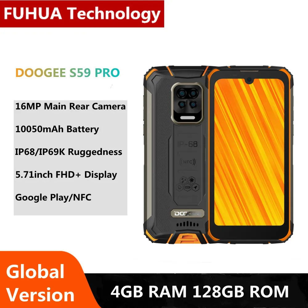 

DOOGEE S59 Pro IP68/IP69K 4+128GB NFC Rugged Smartphone 10050mAh Super Battery 2W Loud Volume Speaker Mobile Phones