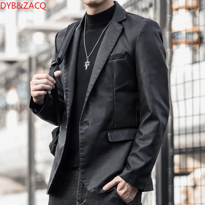 

Spring and Autumn Men's Suit Leather Slim-fit Business Coat Leather Men's Youth Daily Leather Suit Trend Leather Jacket 4XL