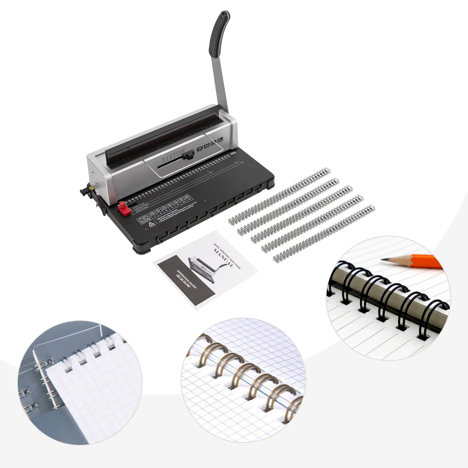 Binding Machine, Wire Binder Machine 34 Holes, Punching 12 Sheets, Bind 120 Sheets with Sturdy Metal Construction Comes