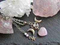 boho triple moon pink quartz heart pendant chain necklace for women witch pagan charm jewelry wholesale