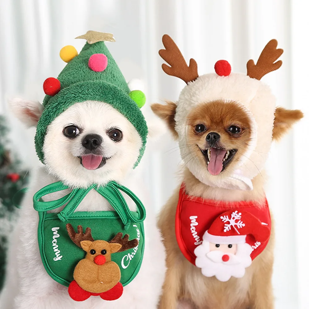 

Pet Christmas Hats Cute Antlers Saliva Towel For Dog Cat Dress Up Hat Cloth Supplies Lovely Autumn Winter Clothes Pets Accessory