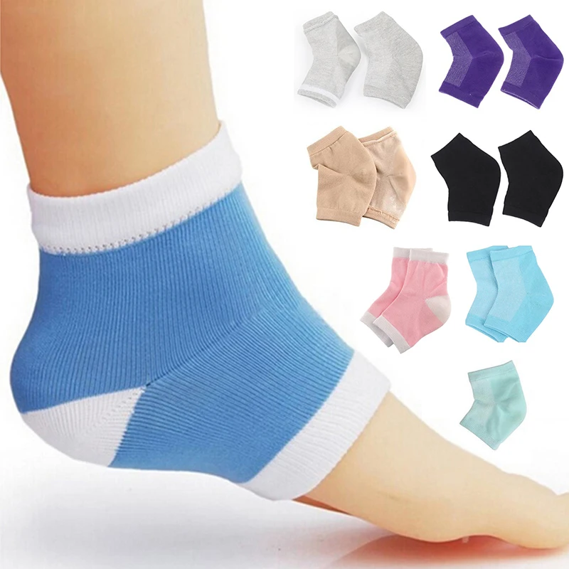 

1 Pair Prevent Cracked Hard Skin Protector Spa Gel Socks Solid Color Feet Care Foot Dry Moisturing Heel Protector Gel Heel Socks