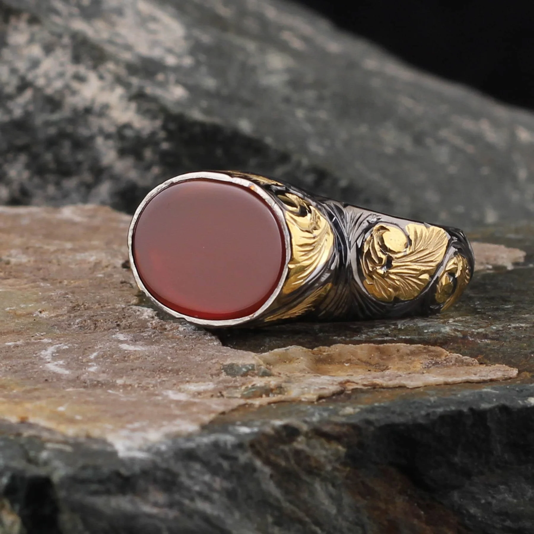 

Silver 925k Mens Ring,Handmade Mens Ring,Natural Agate,24K Gold Plated, jewelry Gift For Men and Women