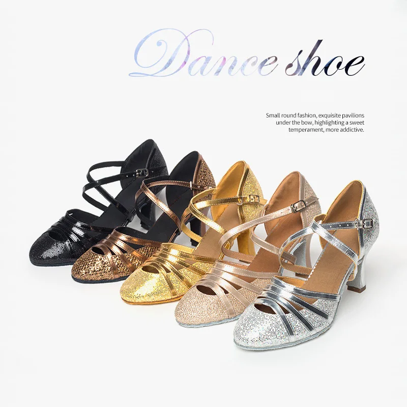 

Modern Sequins Glitter Dance Shoes Women Girls Ballroom Tango Salsa Latin Dance Shoes Closed Toe Salsa Shoes For Women 5.5/7.5CM