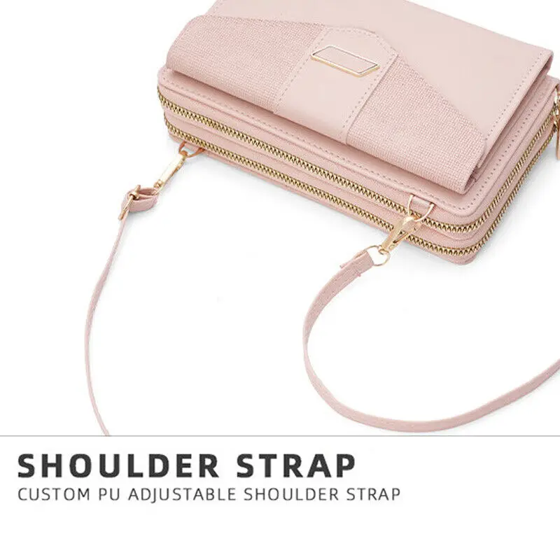 Simple Versatile Multi Card Double Layer Zipper Single Shoulder Crossbody Women'S Bag Pu Leather Wallet Mobile Phone Handbag