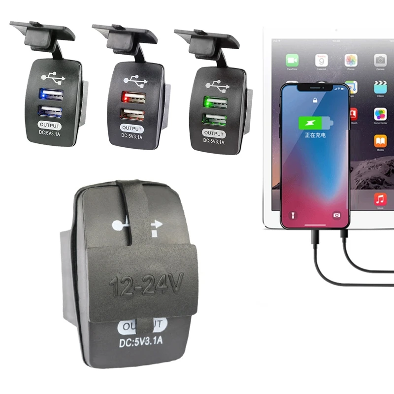 

Универсальное автомобильное зарядное устройство с 2 USB-портами, 3,1 А, 12-24 В