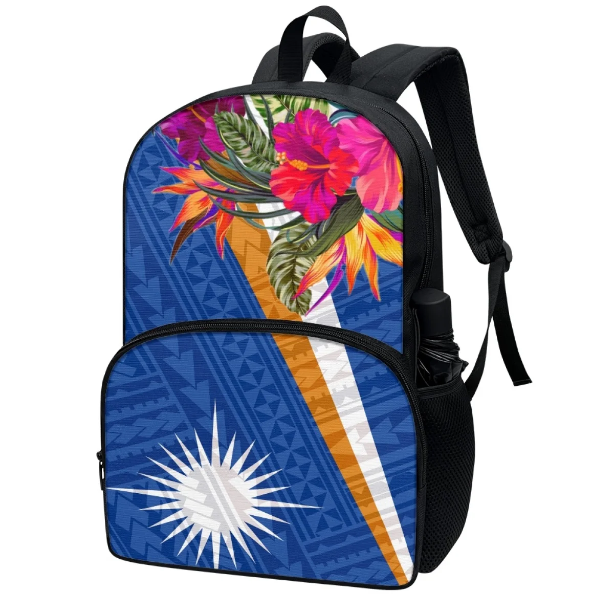 FORUDESIGNS Hibiscus Design Backpacks Utility 17 Inch Double Layer Marshall Islands Style Schoolbags Multipurpose Bookbags