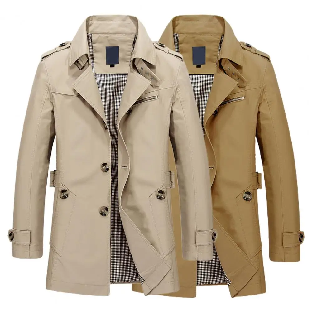 

Однотонная ветрозащитная куртка, стильный мужской плащ средней длины с воротником с лацканами, однобортный дизайн, удобный для осени