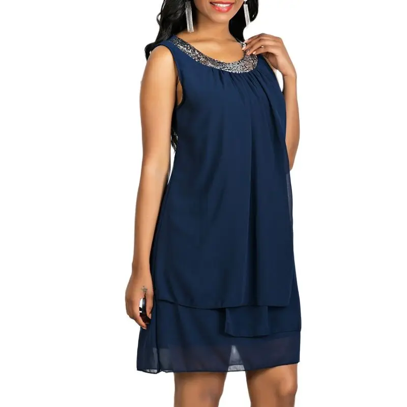 Женское многослойное летнее с круглым вырезом без рукавов оборками - купить по