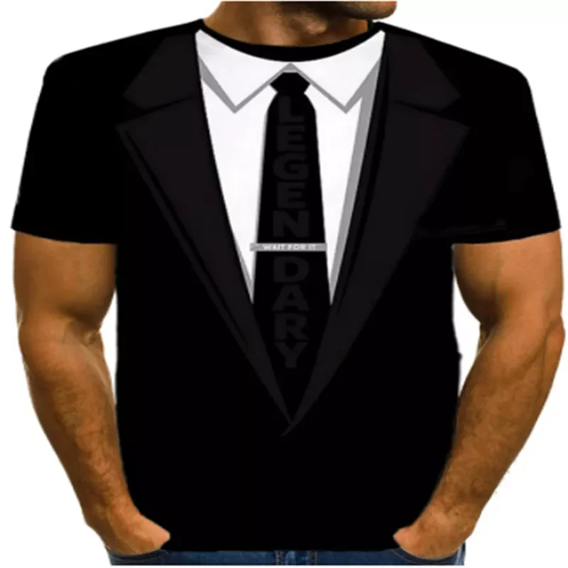 

NEW IN fake two-piece short-sleeved suit tie printed T-shirt men's fashion 2021 new arrival fashion cool outfit