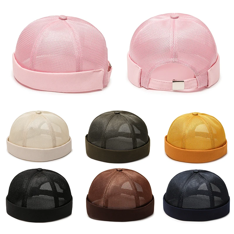 

Full Mesh Quick Drying Caps Brimless Skullies Cap Beanie Hat Summer Women Men Caps Solid Color Hip Hop Street Docker Hats Gorras
